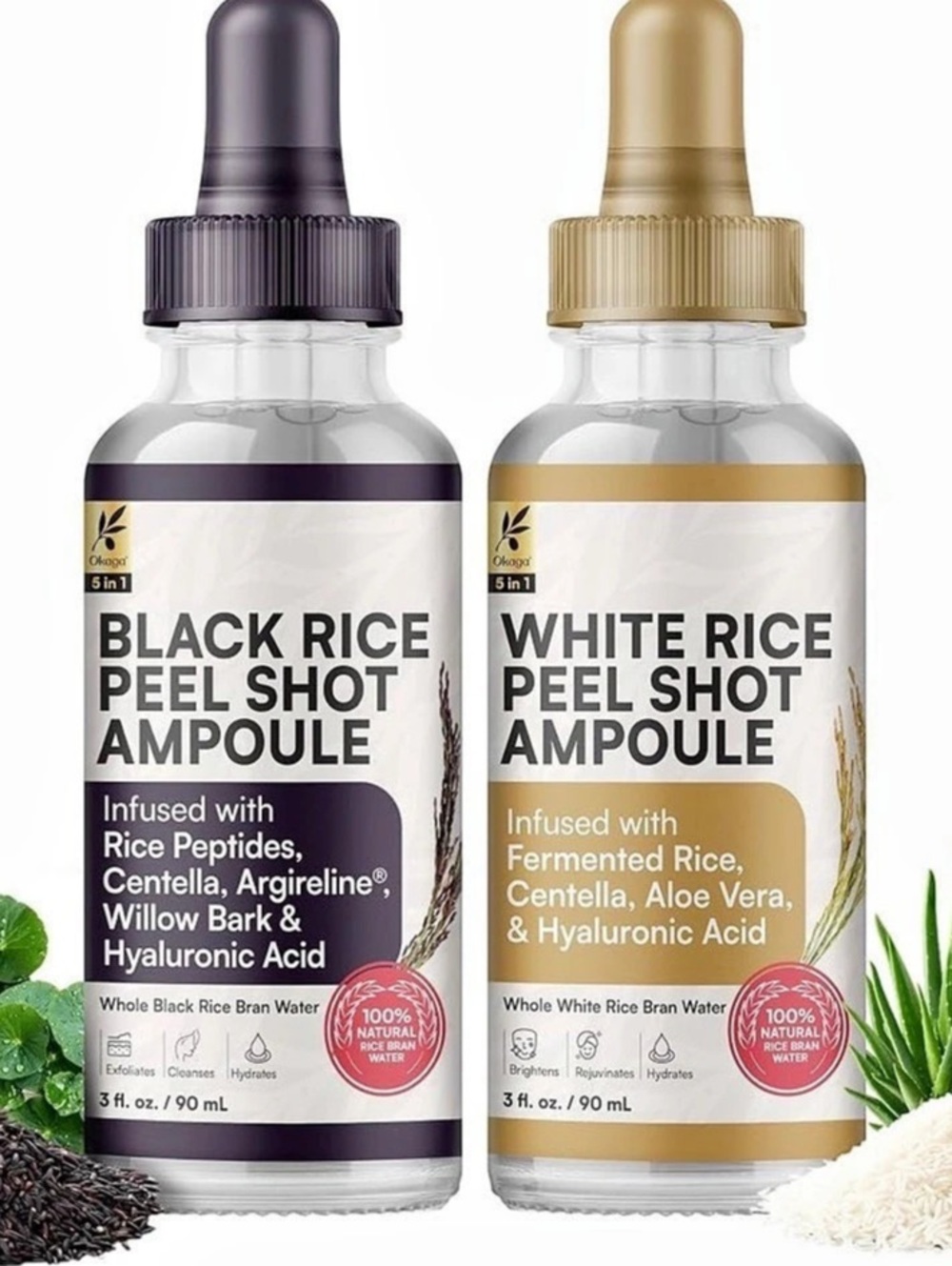 Okaga Black Rice Peel Shot Ampoule & White Rice Peel Shot Ampoule Rice Peel Shot